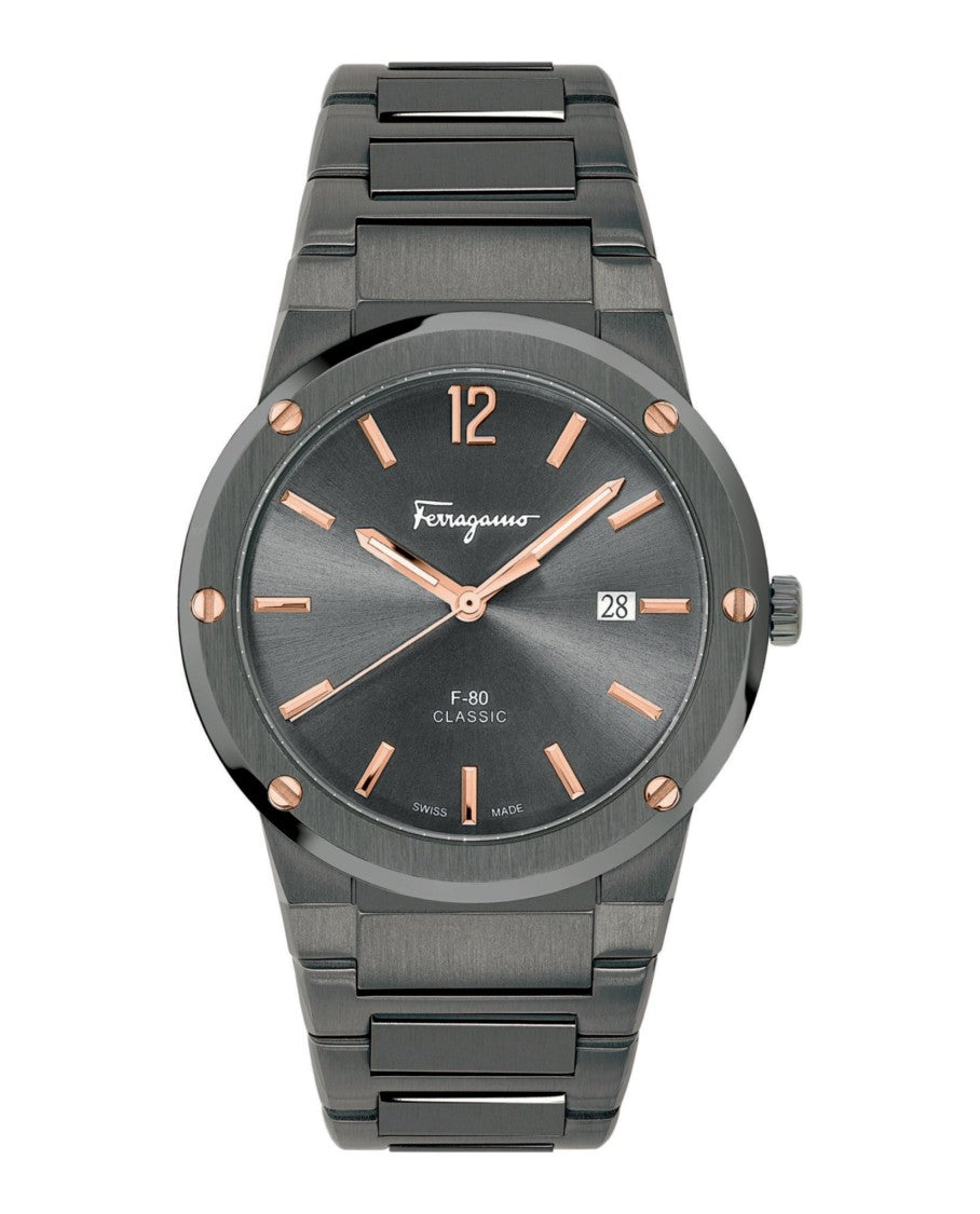 Ferragamo F-80 Classic Bracelet Watch With Grey Sunray Dial