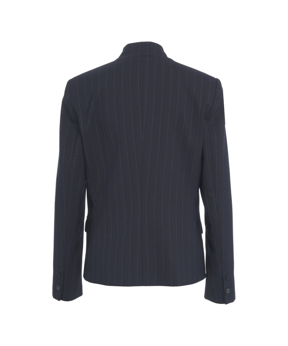 Pinko Slim-Fit Pinstripe Blazer With Modern High Collar