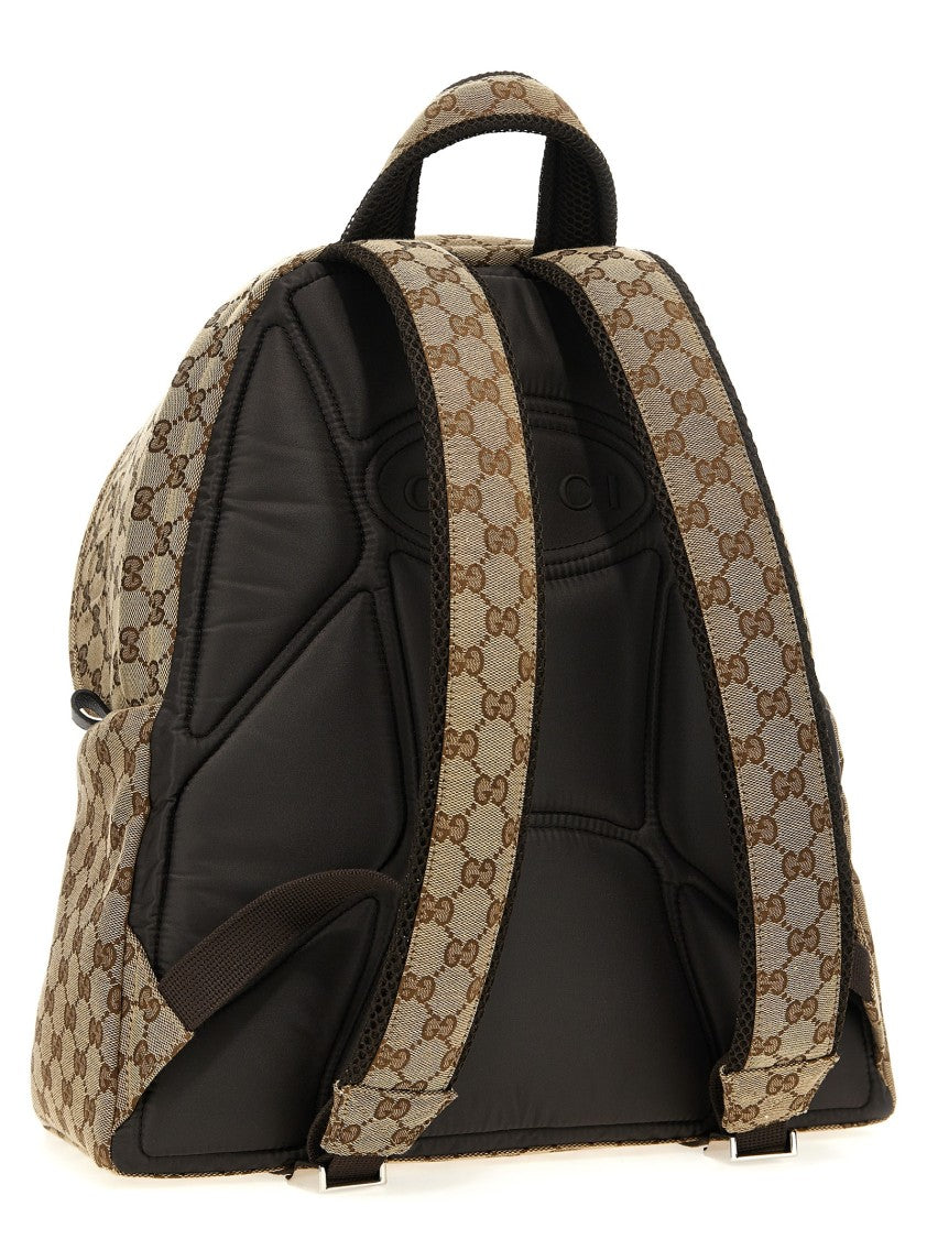 Gucci Medium Gg Fabric Backpack With Embossed Logo