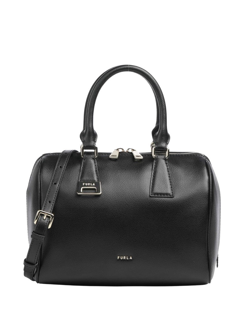 Furla Rectangular Black Shoulder Bag With Gold-Colored Fittings