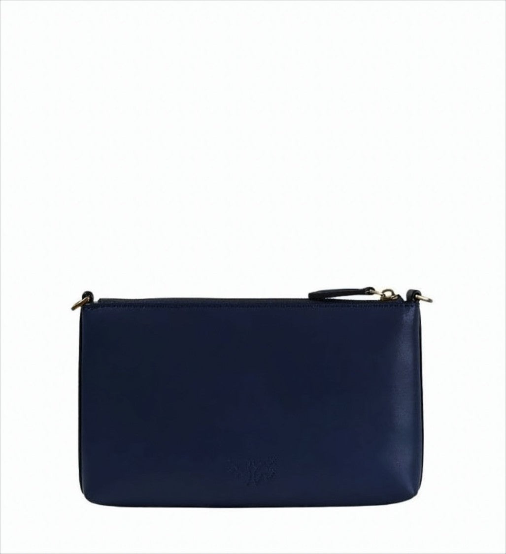 Pinko Rectangular Blue Clutch With Love Birds Emblem