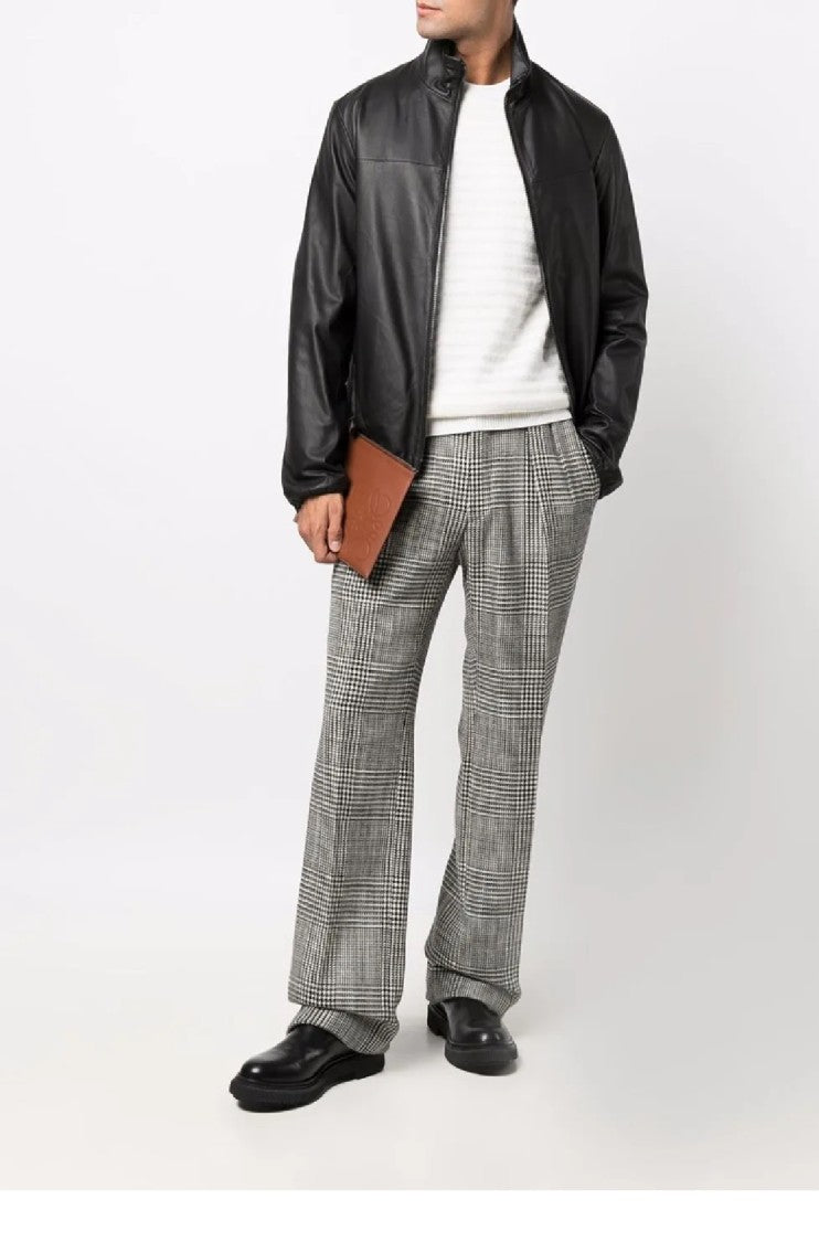 Emporio Armani Fitted Black Blouson Jacket In 100% Lamb Leather