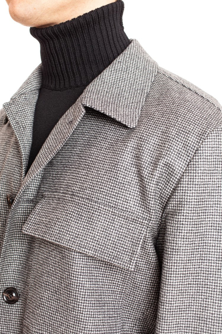 Lardini Refined Grey Wool-Cashmere Overshirt With Exclusive Pattern