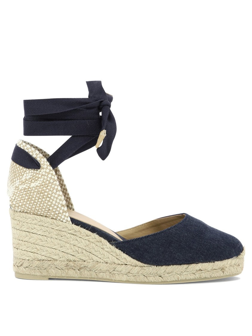 Castaner Navy Blue Organic Cotton Espadrilles With Jute Wedge And Ankle Ties