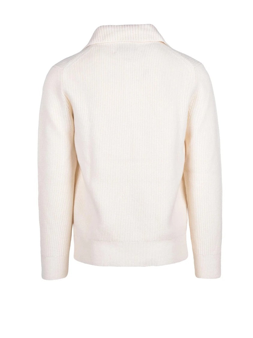 Ballantyne White Apolo Ribbed Wool Sweater