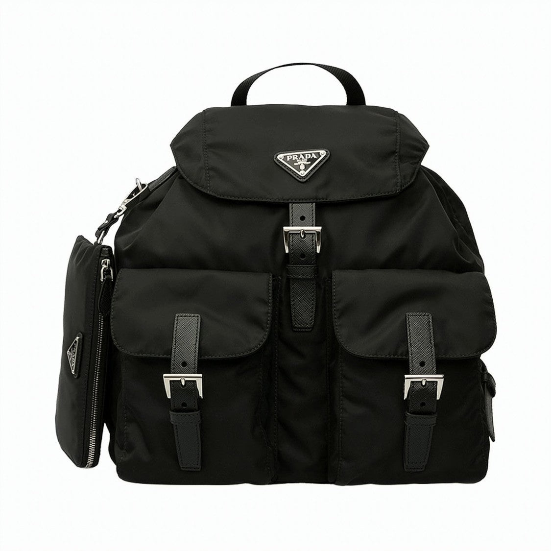 Prada Medium Nylon Backpack With Flap Closure And Pouch
