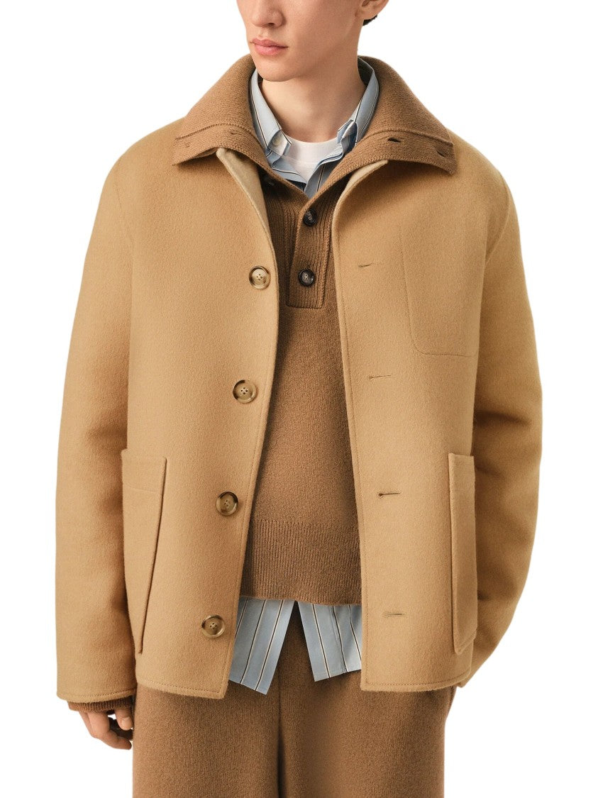 Ami Paris Beige Button-Down Wool-Blend Jacket