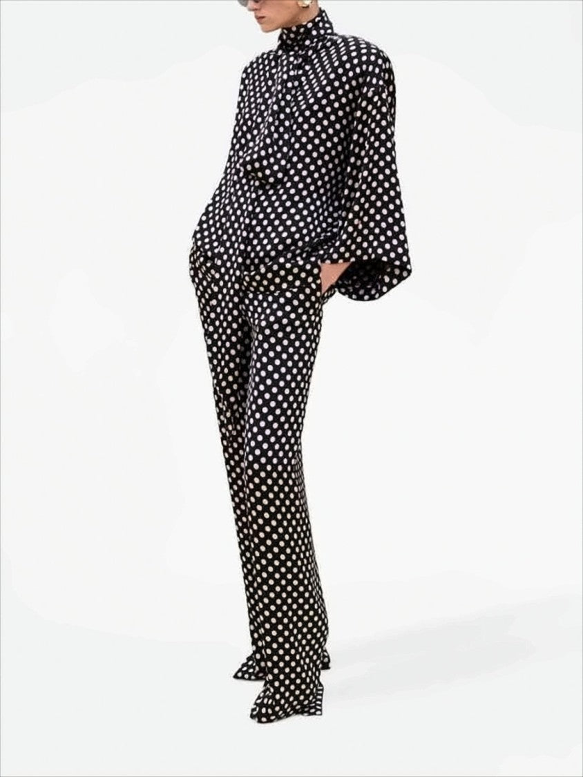 Saint Laurent Polka Dot Tie-Neck Blouse With Cropped Hem