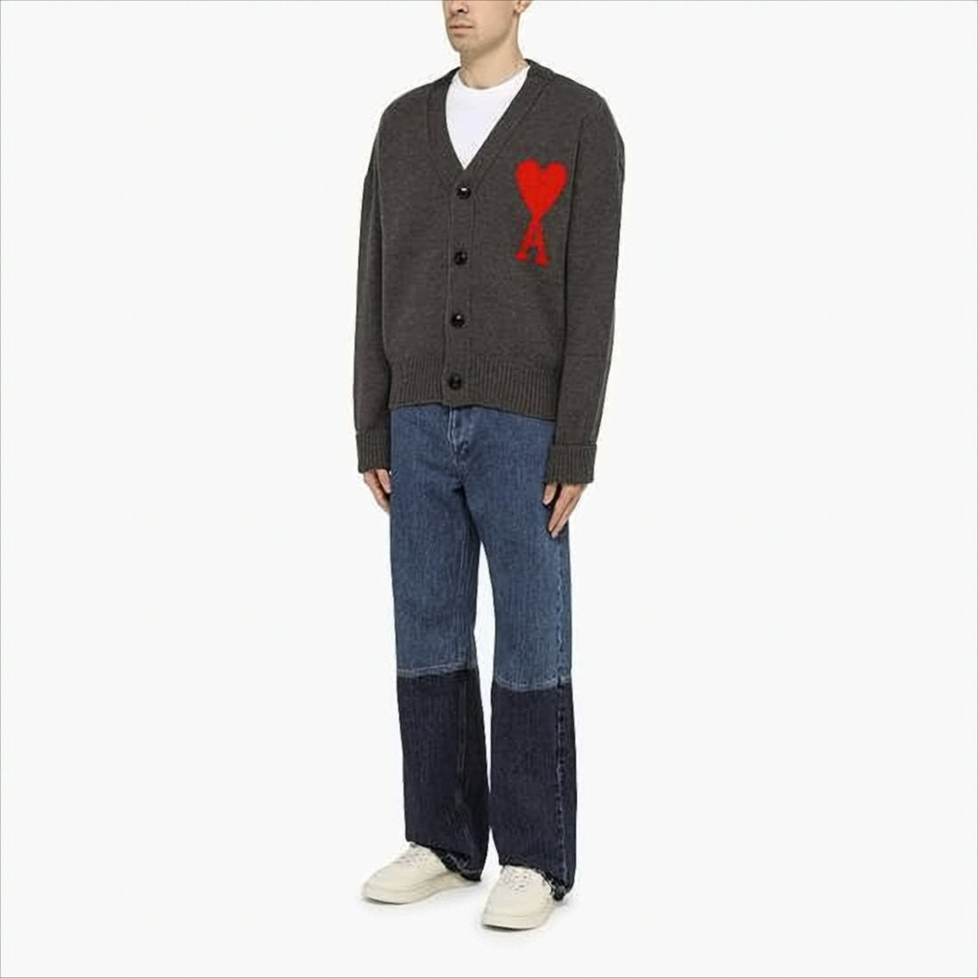 Ami Cardigan With Deep V-Neck And Signature Heart Emblem