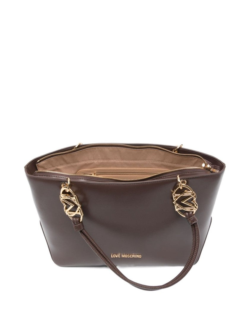 Love Moschino Structured Brown Polyurethane Shopper Bag