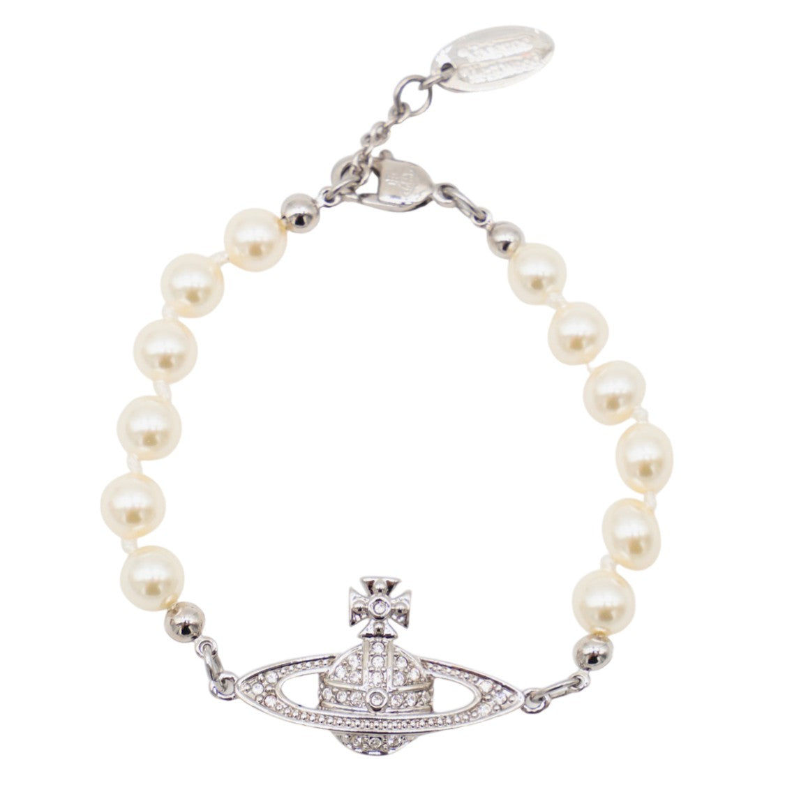 Vivienne Westwood Delicate Faux Pearl Bracelet With Silver Emblem