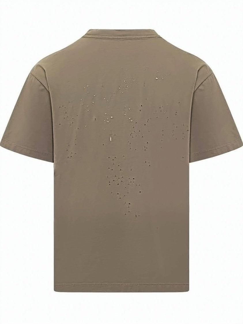 Satisfy Boxy-Fit Distressed Brown T-Shirt With Crew Neckline