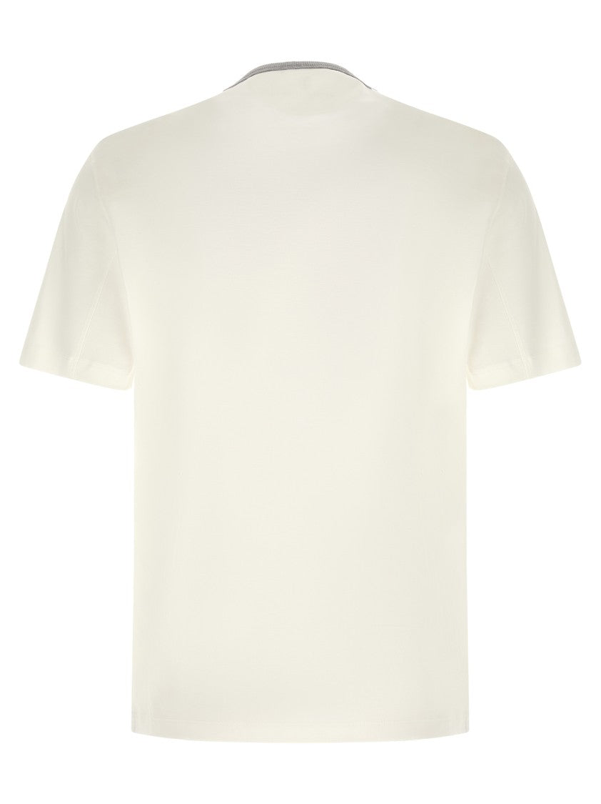 Brunello Cucinelli Graphic Print Cotton Jersey T-Shirt With Contrast Ribbed Neckline