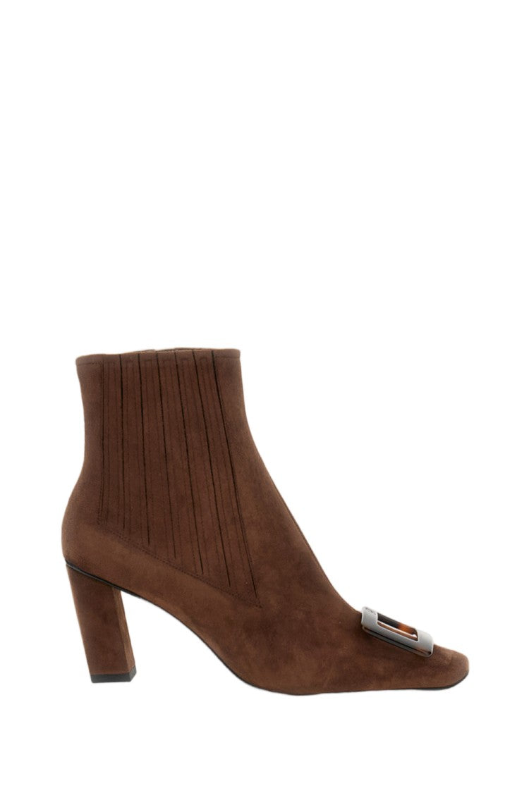 Roger Vivier Brown Buckle Detail Suede Ankle Boots