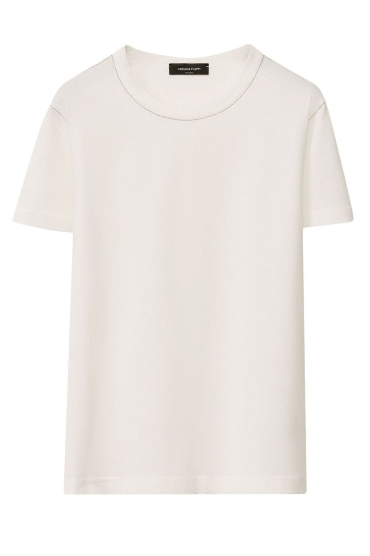 Fabiana Filippi Short-Sleeved Cotton Top With Round Neckline