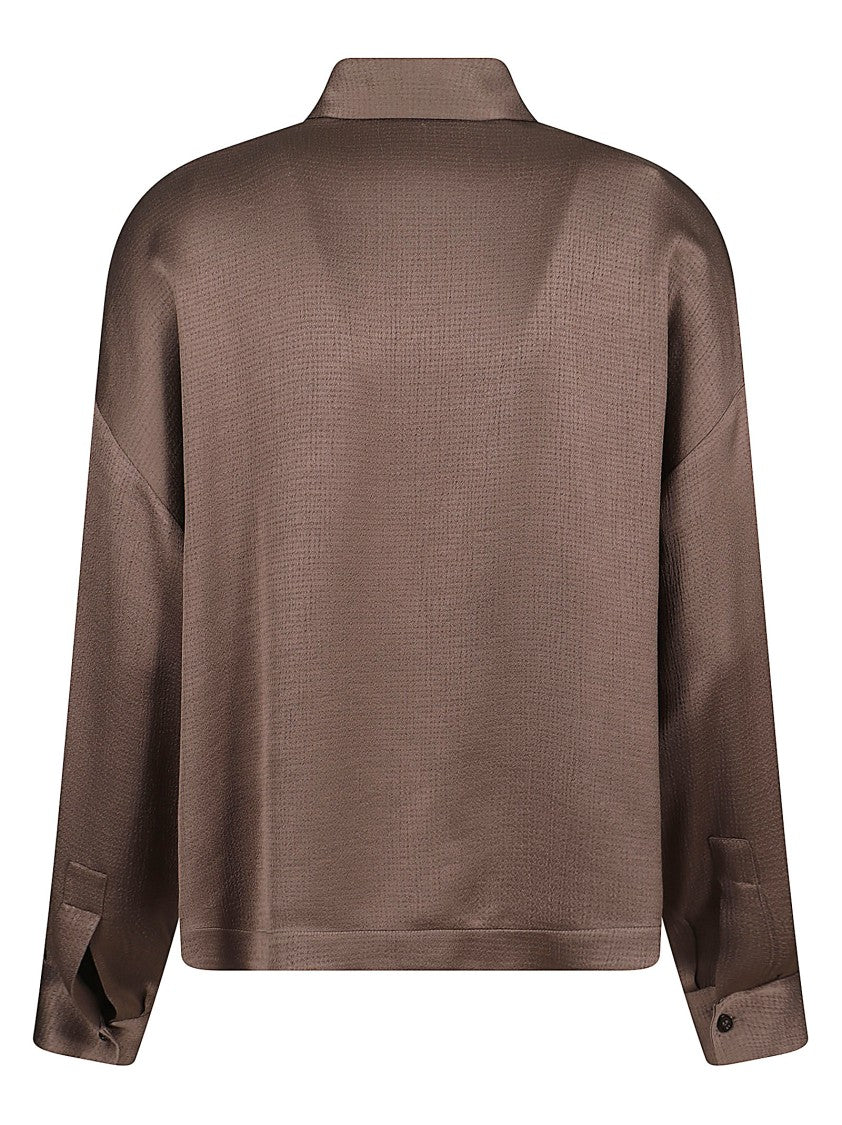 Peserico Fluid Hammered Satin Shirt With Sail Collar And Side Slits