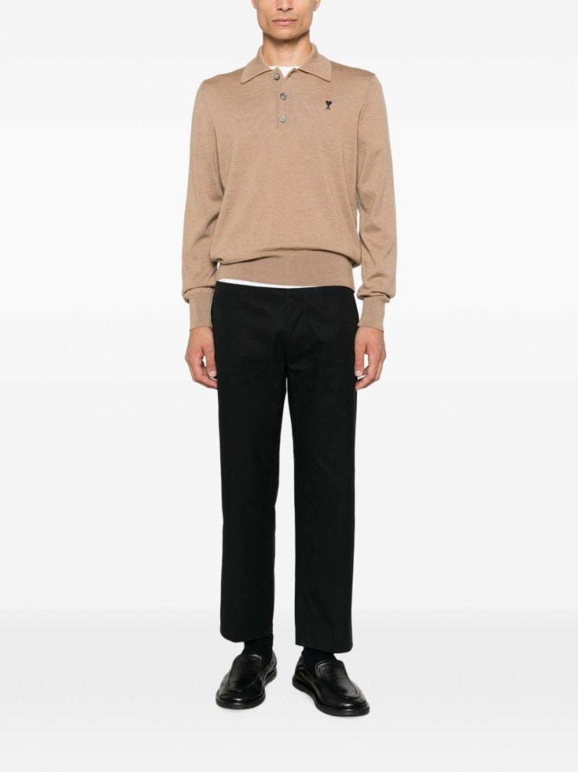 Ami Paris Long-Sleeve Polo Shirt With Classic Collar And Embroidered Logo
