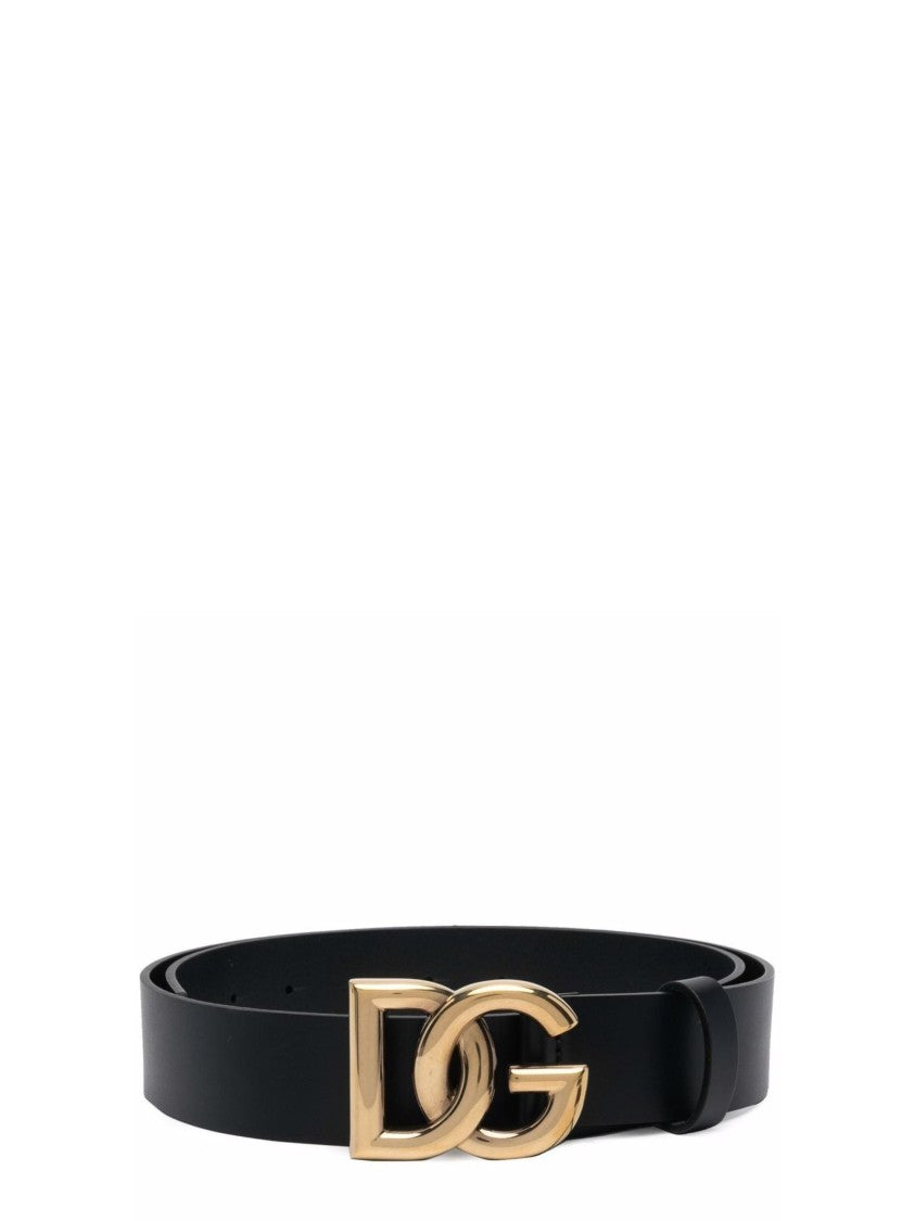Dolce & Gabbana Black Gold-Tone Buckle Leather Belt
