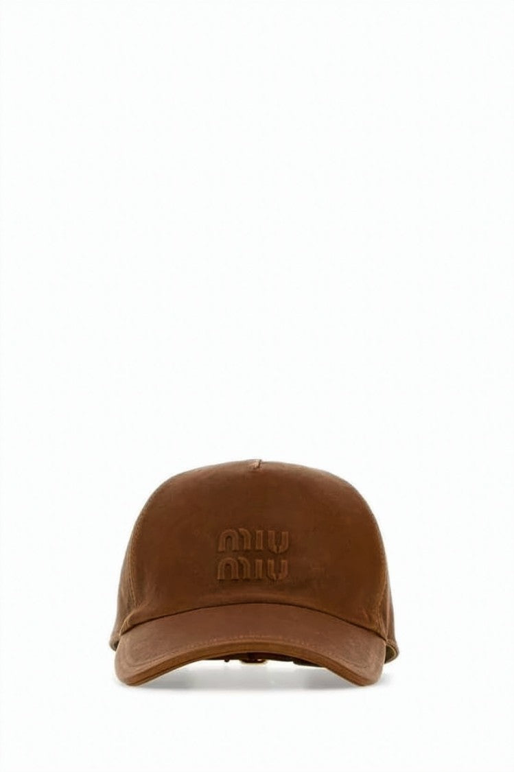 Miu Miu Smooth Leather Cap With Structured Crown And Curved Brim