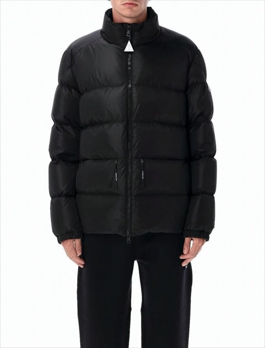 Moncler High Collar Black Puffer Jacket With Horizontal Quilting