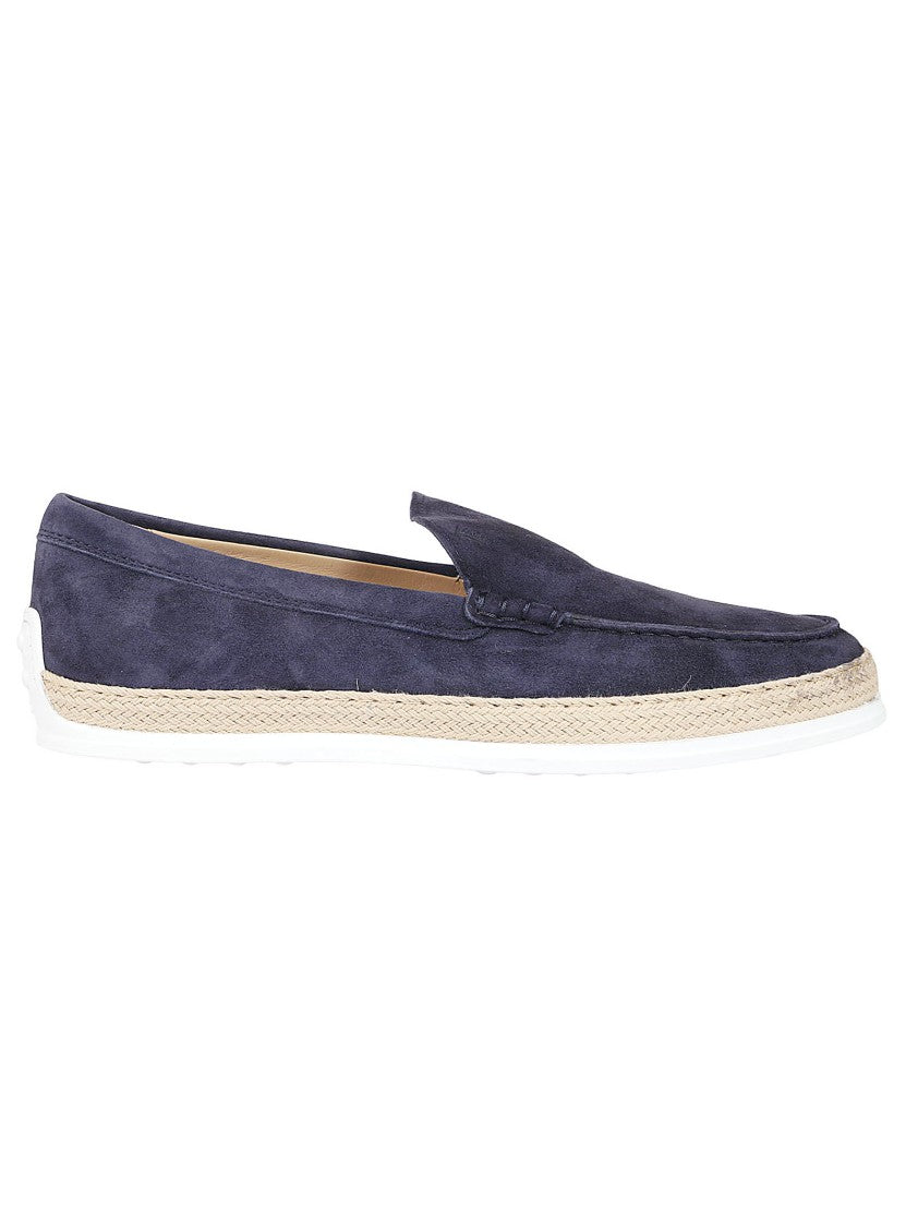 Tod's Slip-On Leather Moccasin Shoes With Woven Jute Midsole