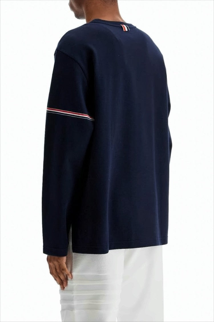 Thom Browne Boxy Fit Long-Sleeve Cotton T-Shirt With Stripe Detail