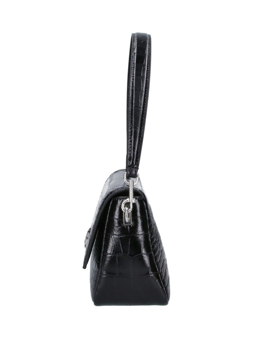 Tory Burch Crocodile-Embossed Black Leather Charlie Shoulder Bag