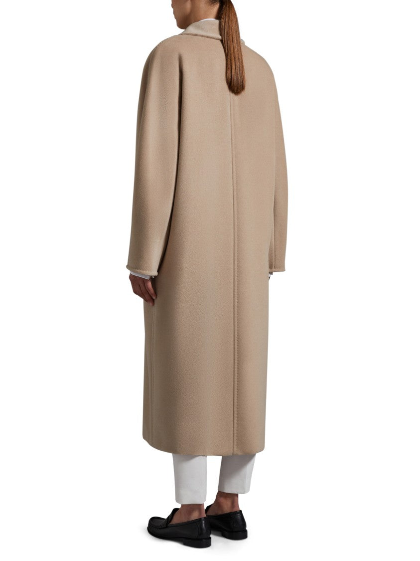 Max Mara Double-Breasted Beige Coat With Tailored Silhouette And Belted Waist