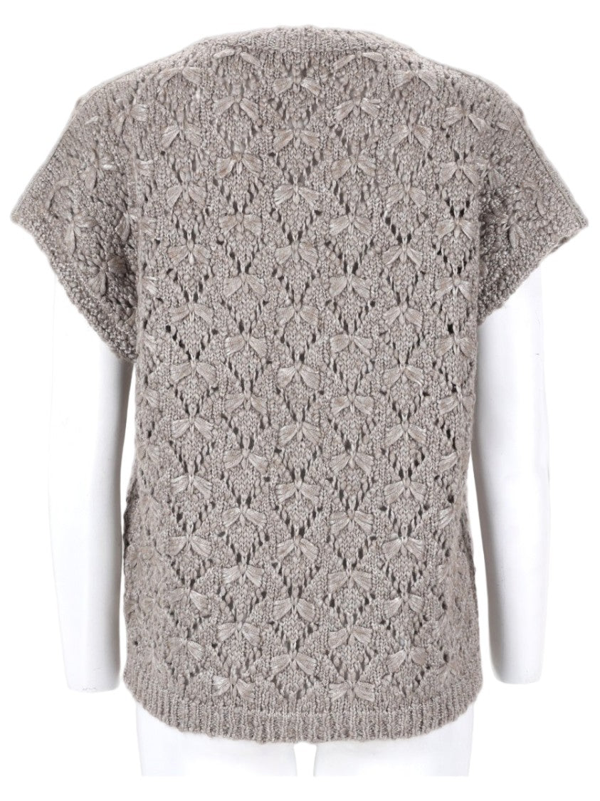 Fabiana Filippi Intricate Lace-Knit Sweater In Airy Grey