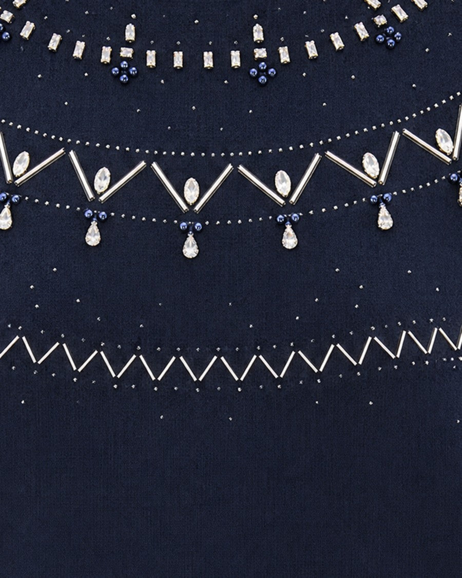 Liu Jo Gray Melange Crystal Embellished Knit Sweater