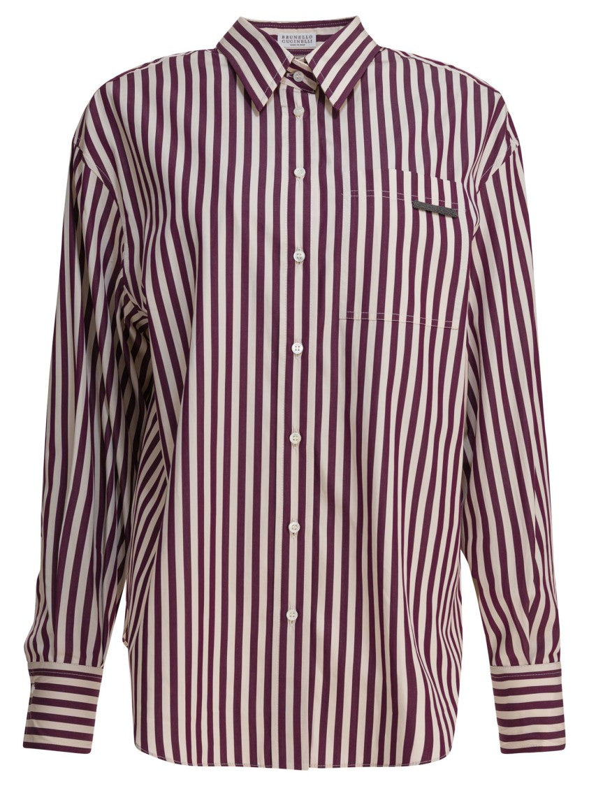 Brunello Cucinelli Beige Striped Cotton Shirt