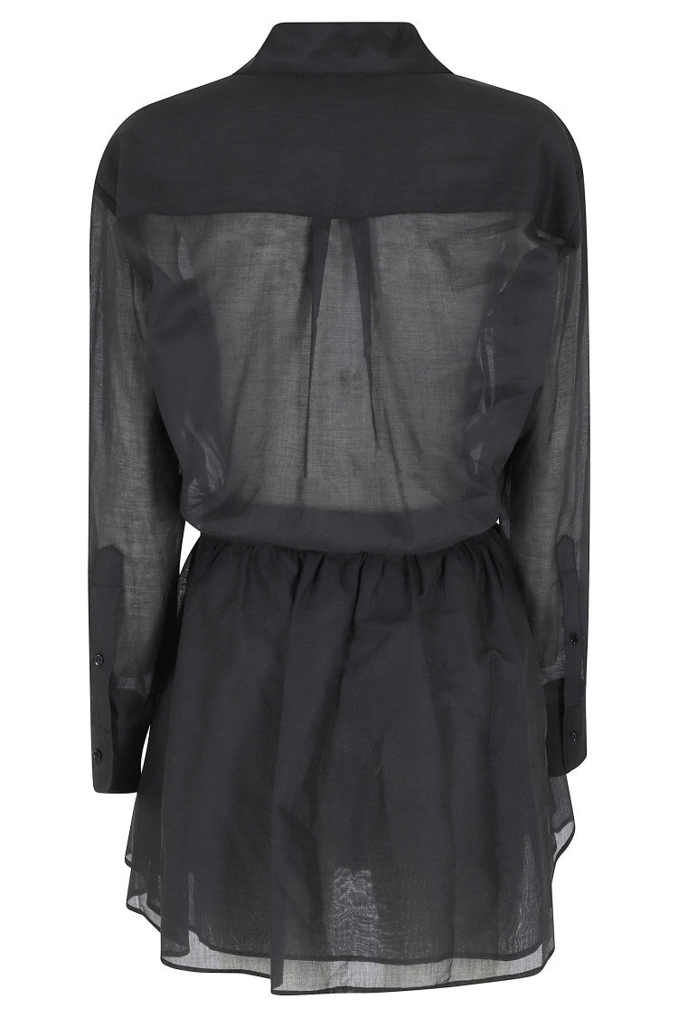Federica Tosi Black Shirt-Collar Drawstring Cotton Mini Dress