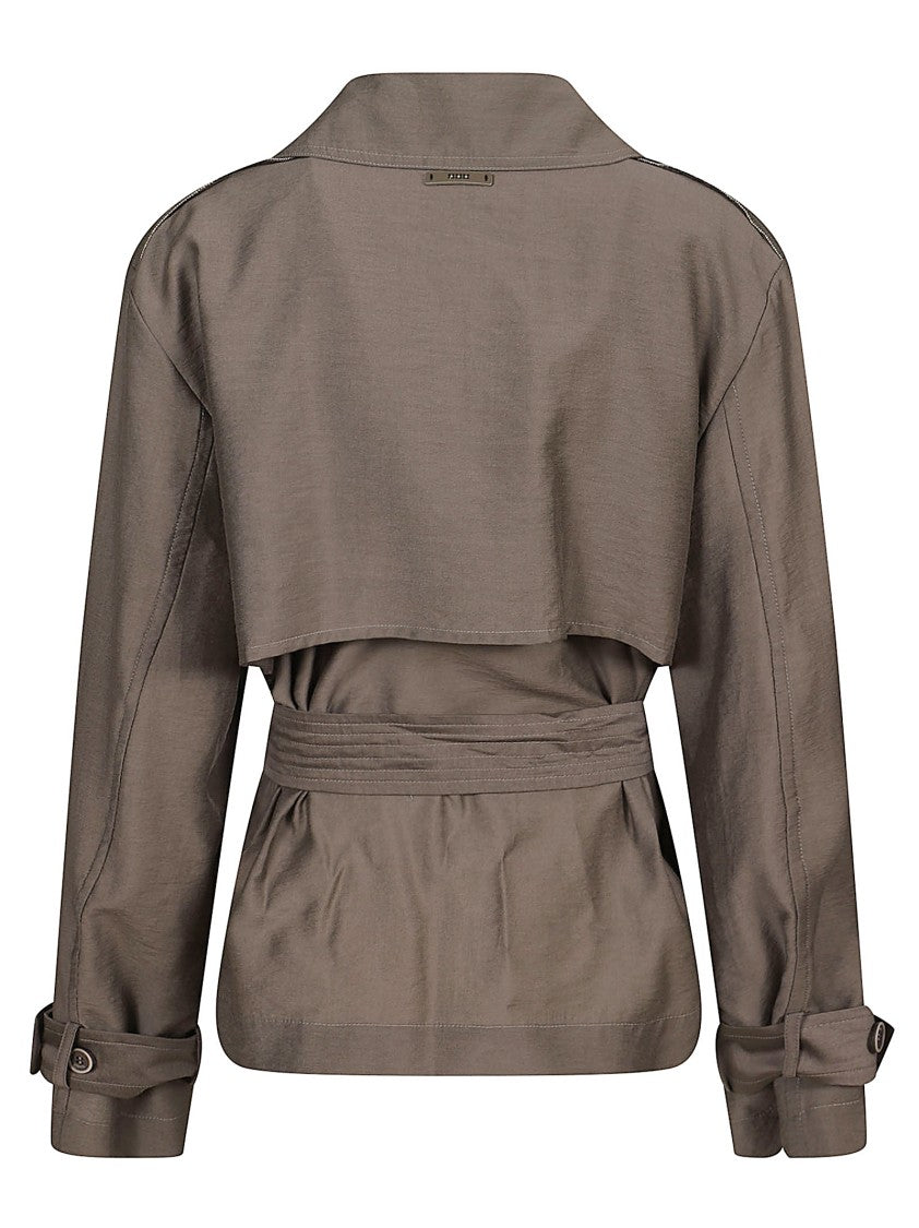 Peserico Technical Fabric Coat With Wide Notched Collar And Details
