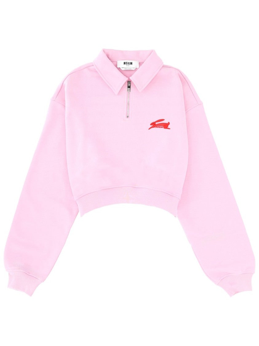 Msgm Follow The Rabbit Embropped Zip Sweatshirt