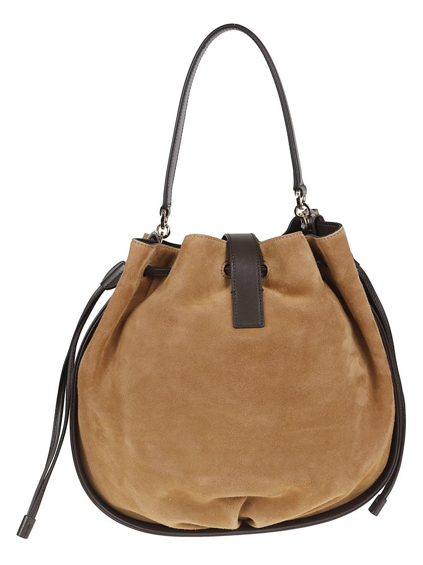 Ferragamo Suede Bucket Bag With Crocodile-Effect Print And Dual Carry Options