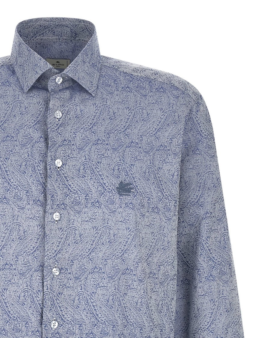 Etro Paisley Jacquard Cotton Shirt With Embroidered Logo Detail