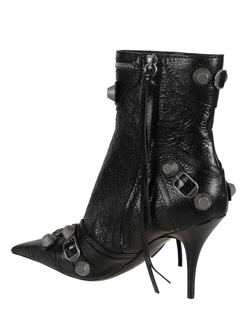 Balenciaga Pointed-Toe Ankle Boots With Metallic Buckles