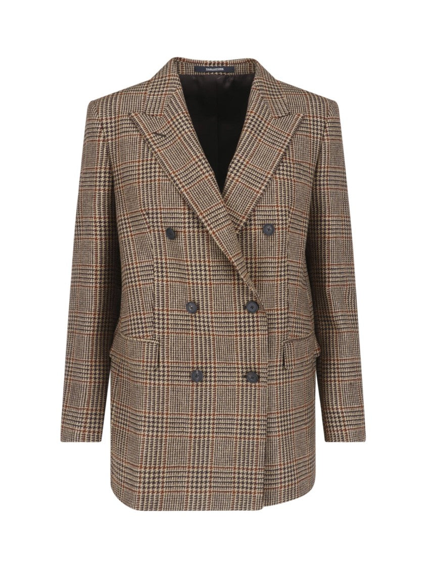 Tagliatore Pied De Poule Patterned Double-Breasted Blazer In Virgin Wool