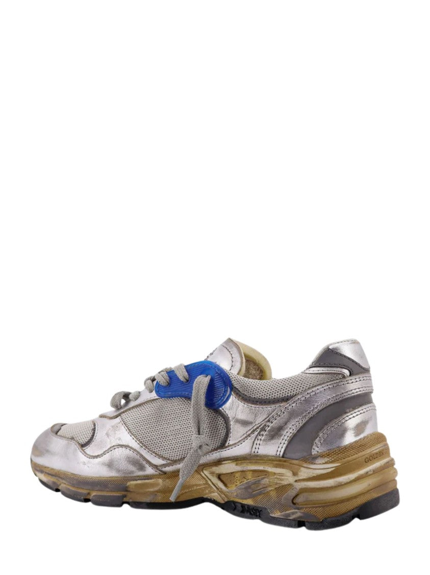 Golden Goose Silver Leather Dad Running Sneakers