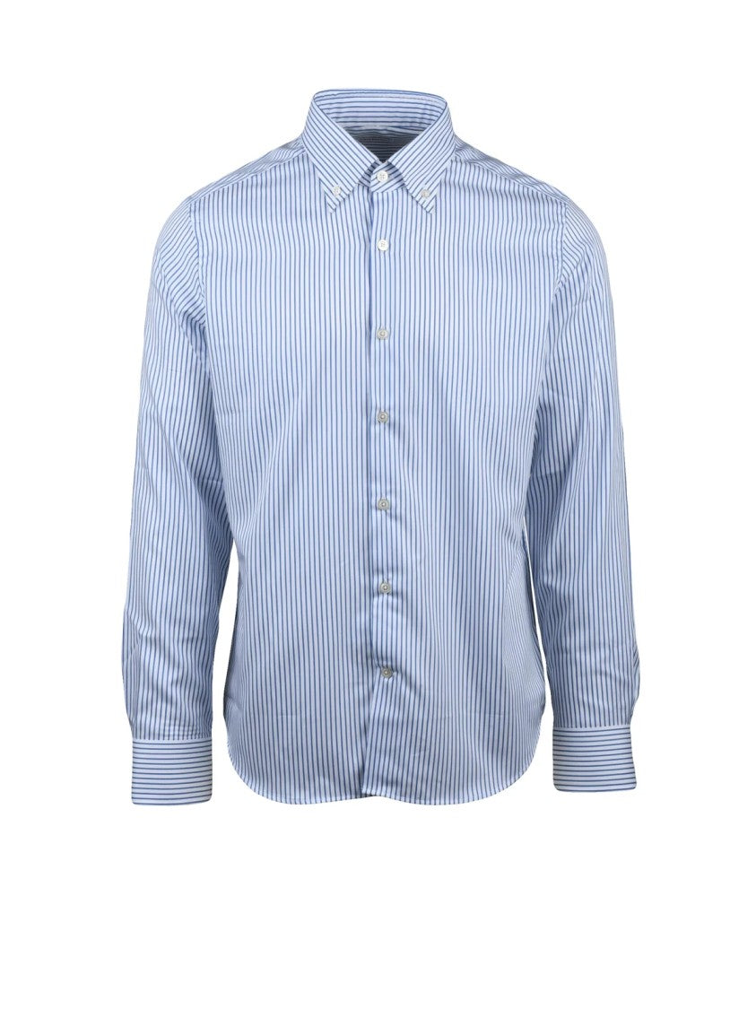Ghirardelli Tailored Stripe Pattern Cotton Shirt For Casual Elegance