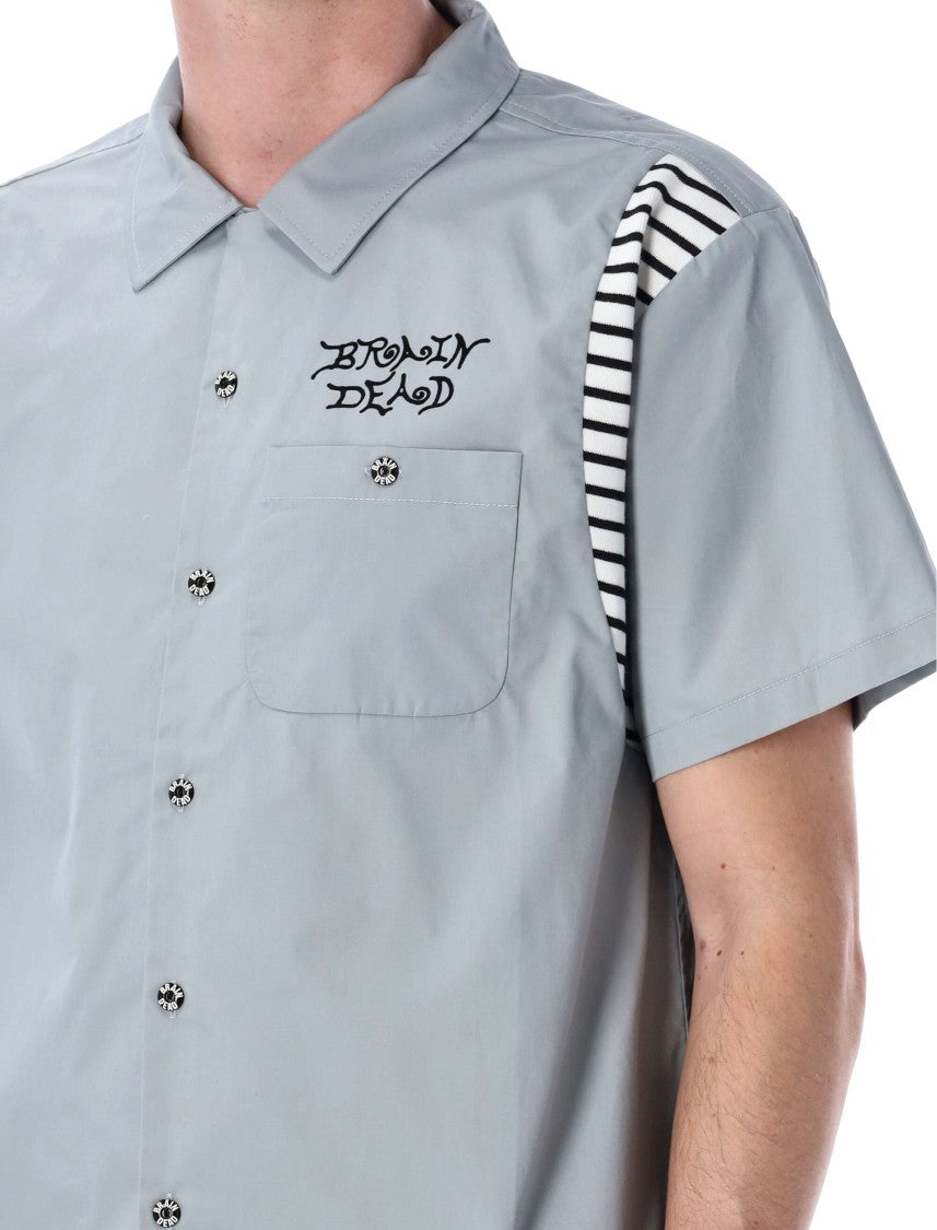 Brain Dead Flocked Grey Bowling Shirt With Camp Collar And Cobra Graphic