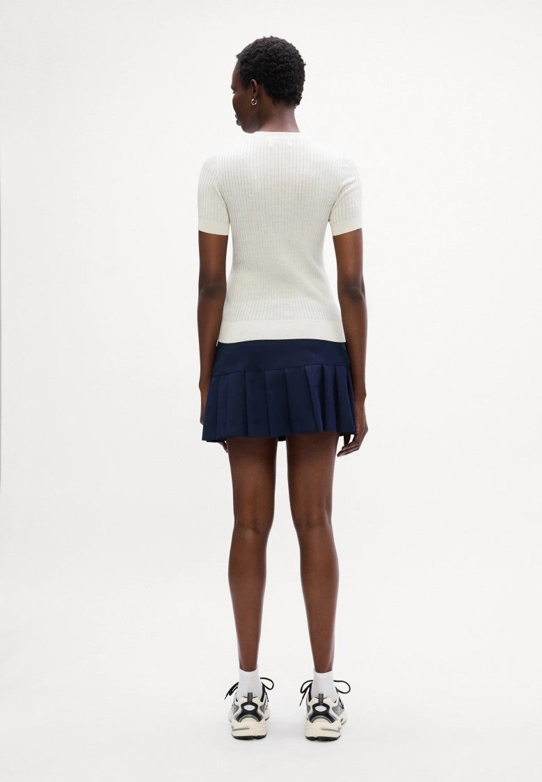 Lacoste White Short Sleeve Ribbed Knit Top