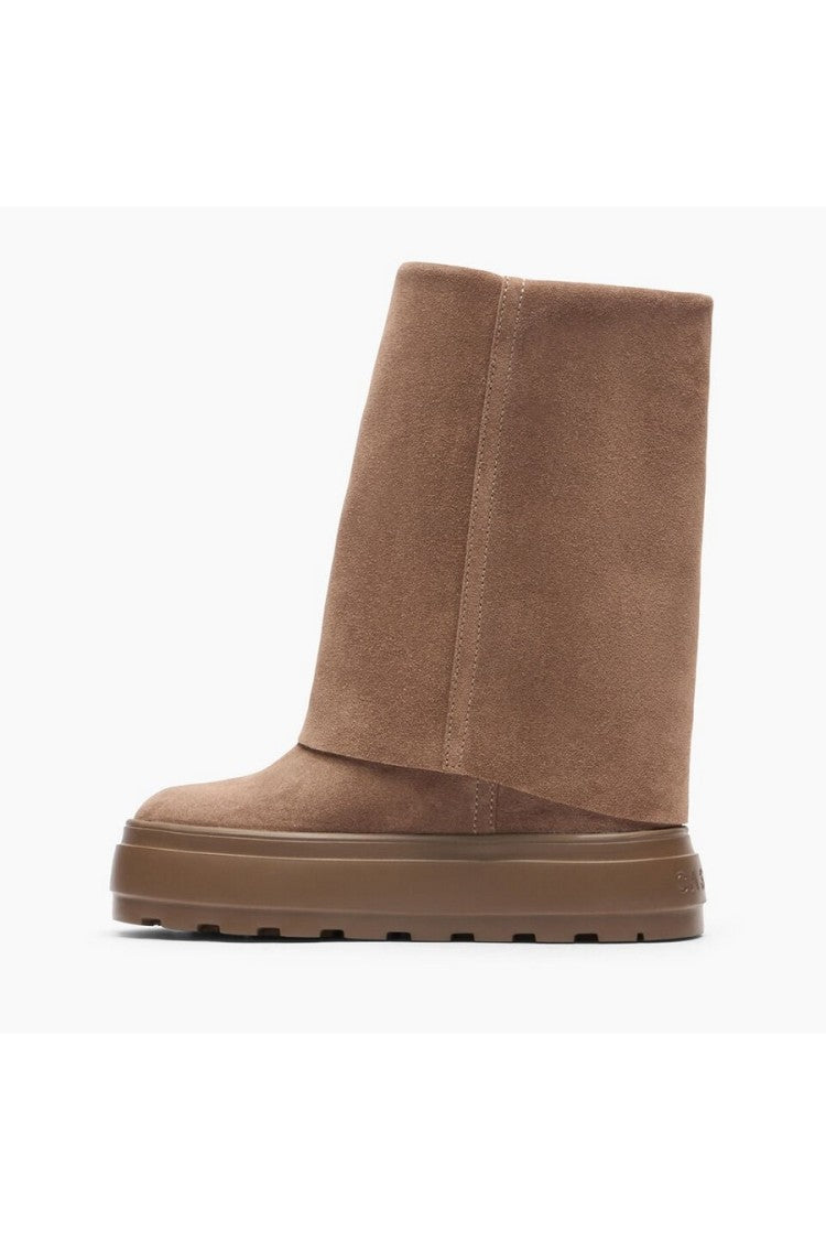 Casadei Beige Wraparound Envelope Shaft Suede Platform Boots