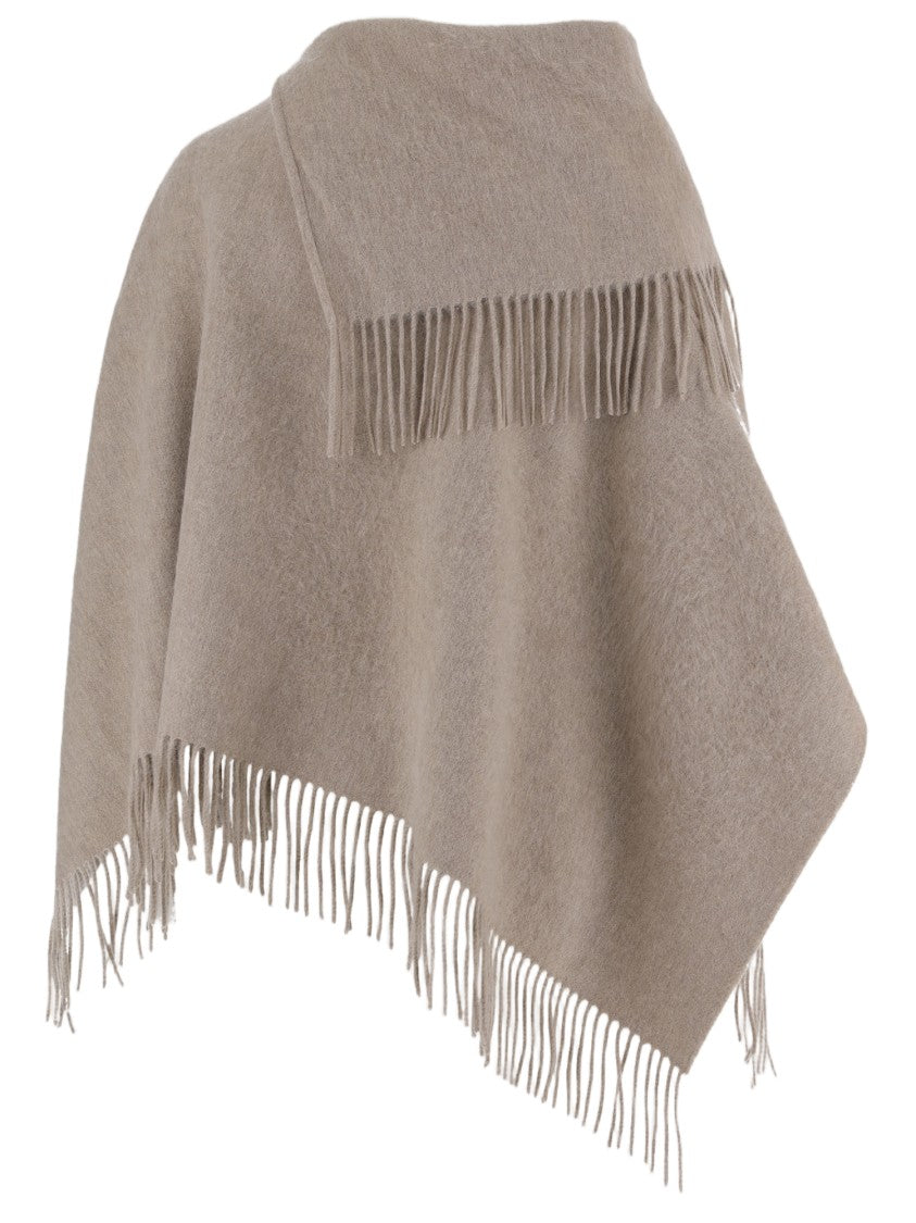 By Malene Birger Wool Poncho With Fringed Edges In Solid Beige