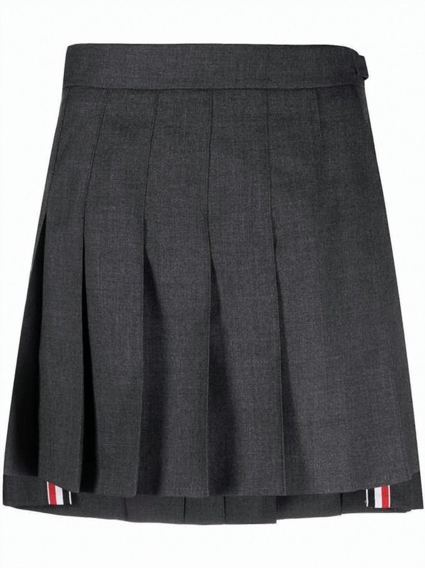 Thom Browne Structured Pleated Wool Mini Skirt With Subtle Buckle Detail