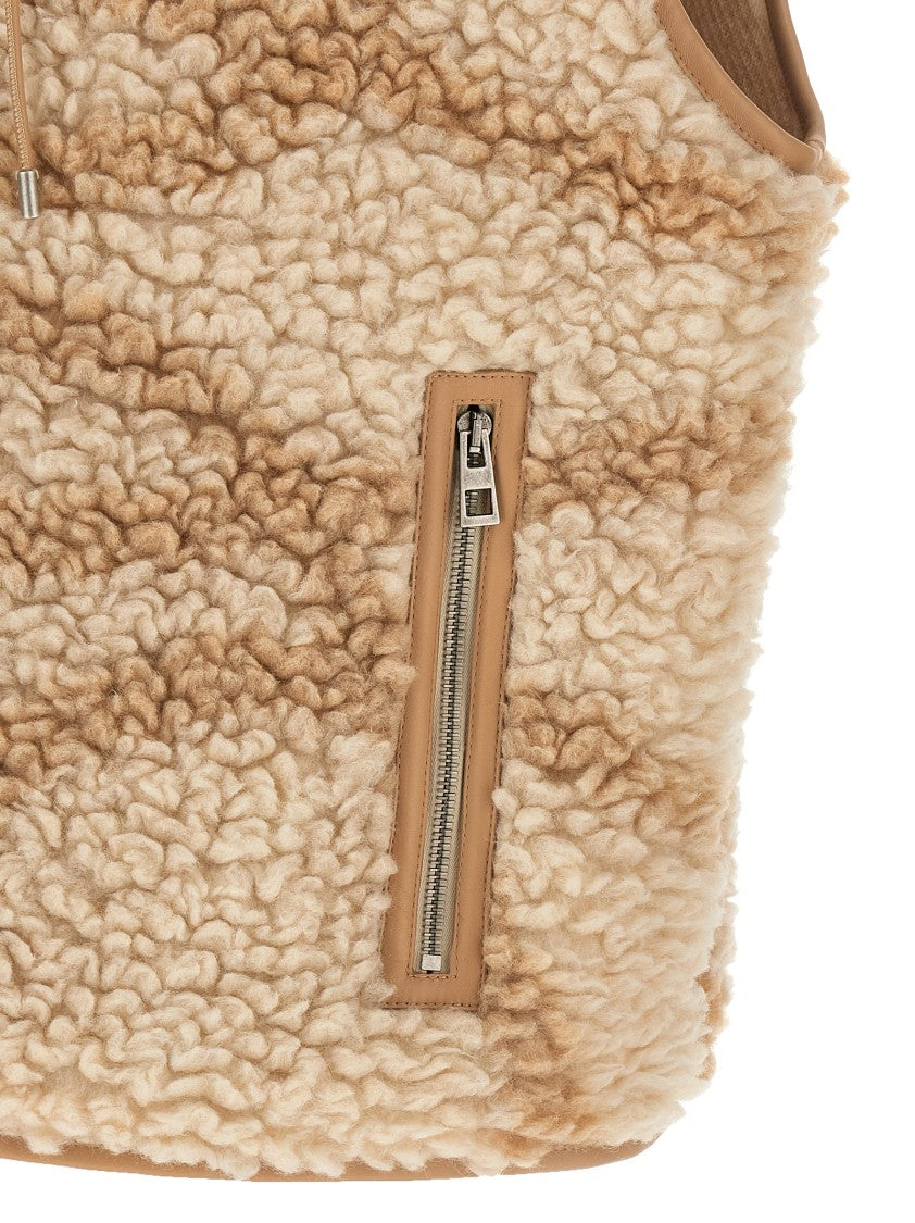 Loewe Teddy-Effect Jacquard Fleece Vest With Anagram Pattern And Leather Accents