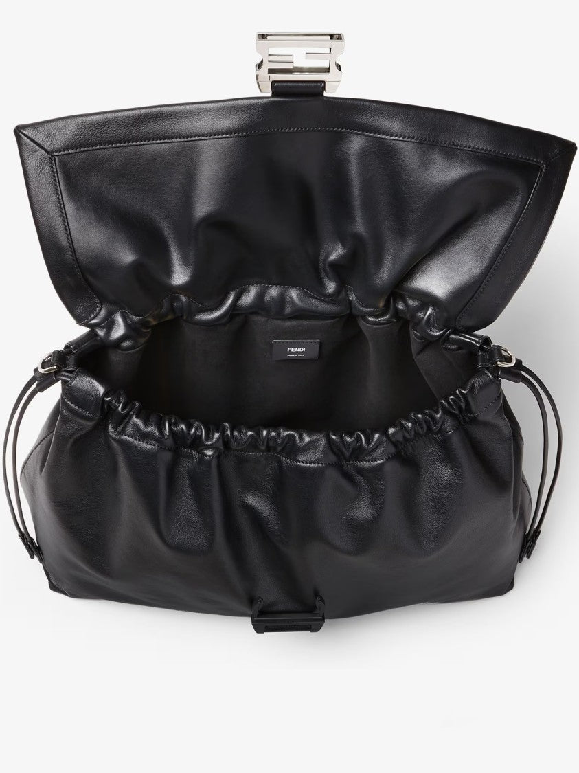 Fendi Mamma Baguette Ruched Flap Leather Bag
