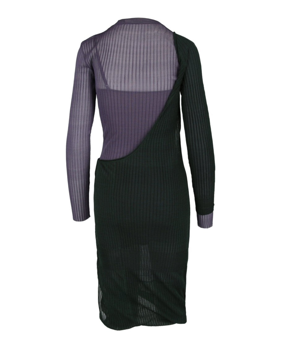 Bottega Veneta Two-Toned Draped Ribbed Dress With Sheer Texture