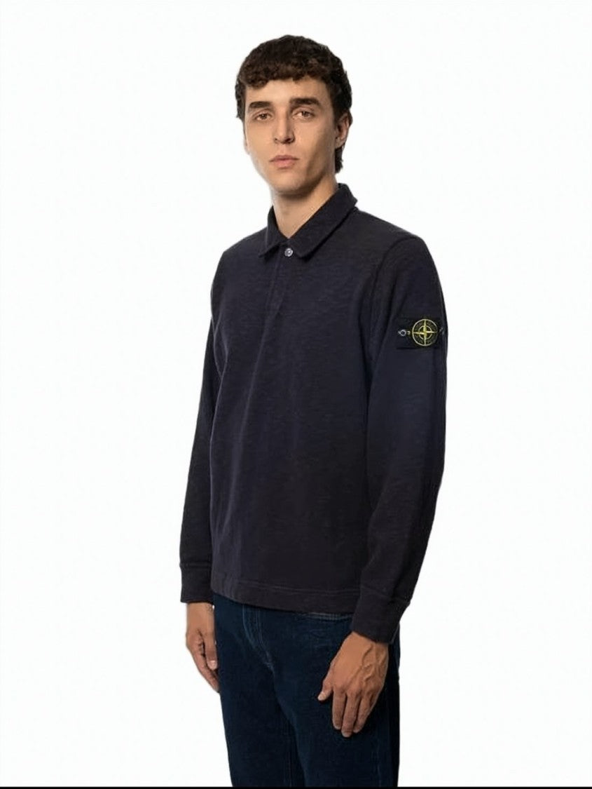 Stone Island Long-Sleeve Polo T-Shirt With Classic Collar And Ribbed Cuffs