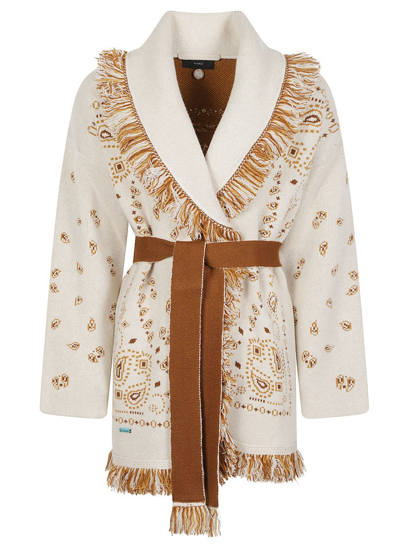 Alanui Bandana Jacquard Fringed Cashmere Cardigan